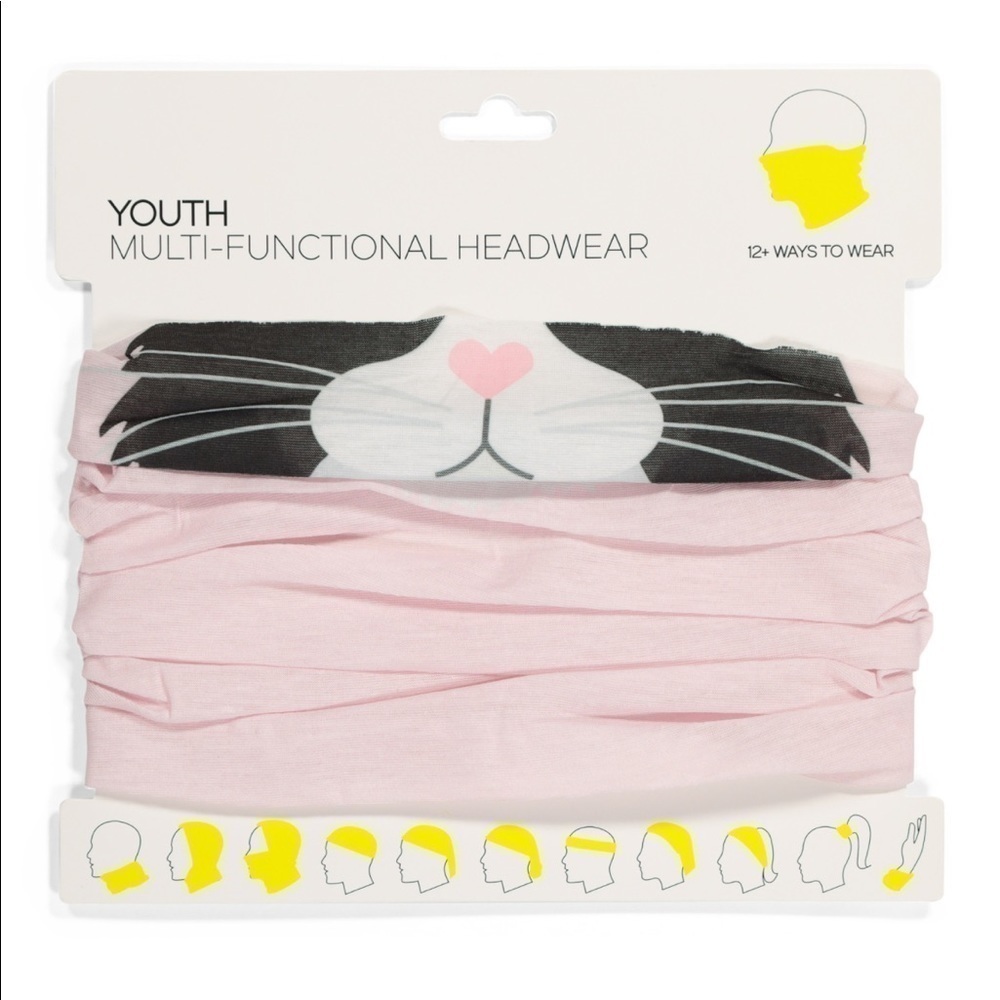 🌺 Bioworld Kids Kitten Graphic Print Pink Gaiter Balaclava